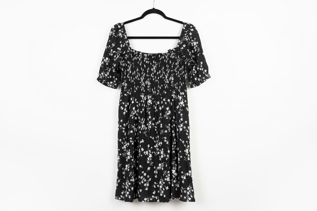 Black Floral Smocked Bodice Puff Sleeve Mini Dress The Ivory Edit Black Floral Smocked Bodice Puff Sleeve Mini Dress The Ivory Edit