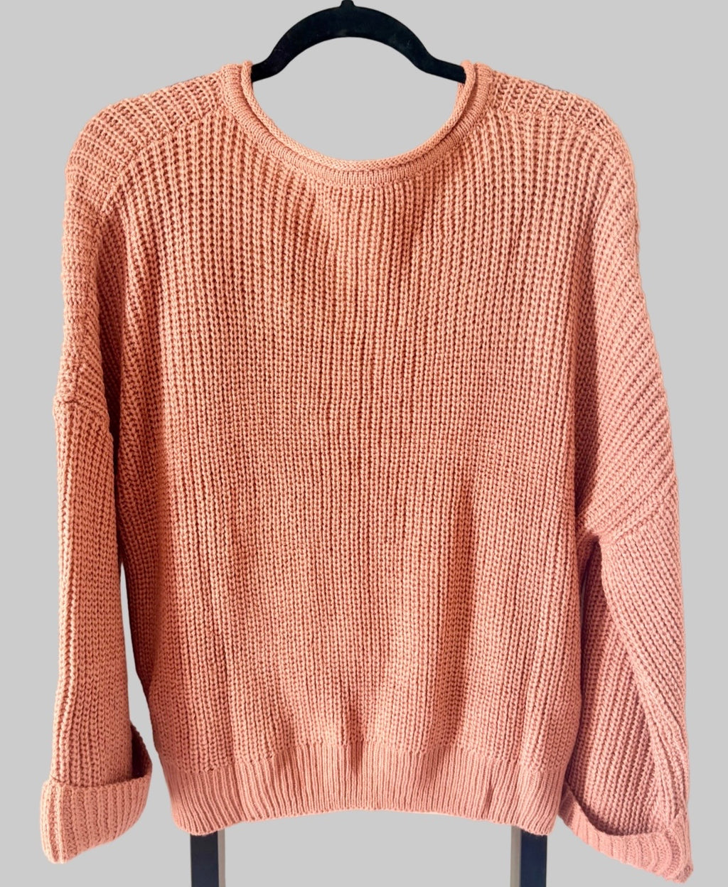 POL Oversized Waffle Knit V-Neck Sweater – Rose Pink