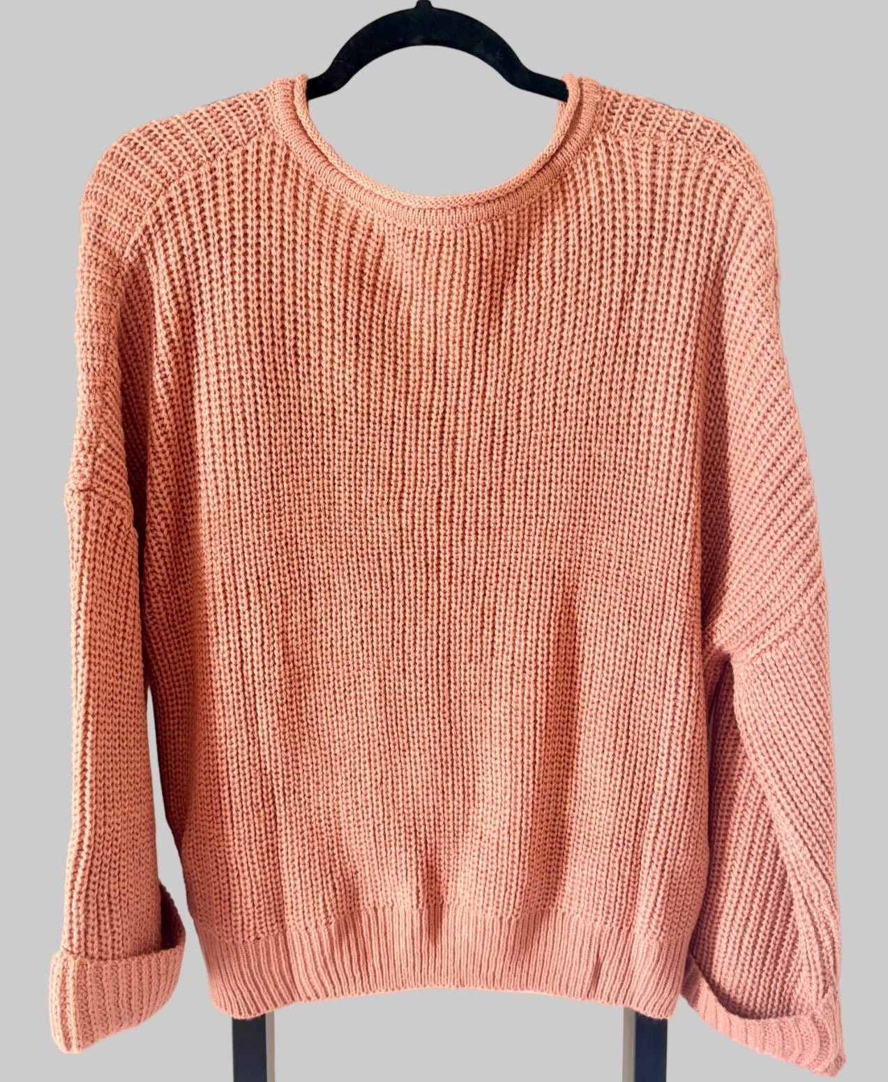 POL Oversized Waffle Knit V-Neck Sweater – Rose Pink