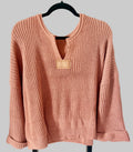 POL Oversized Waffle Knit V-Neck Sweater – Rose Pink