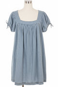 Pink Lily "Daydreamer" Denim Square Neck Babydoll Dress