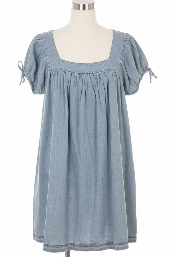 Pink Lily "Daydreamer" Denim Square Neck Babydoll Dress