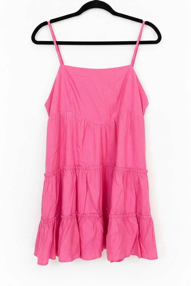 Bubblegum Pink Tiered Ruffle Babydoll Mini Dress