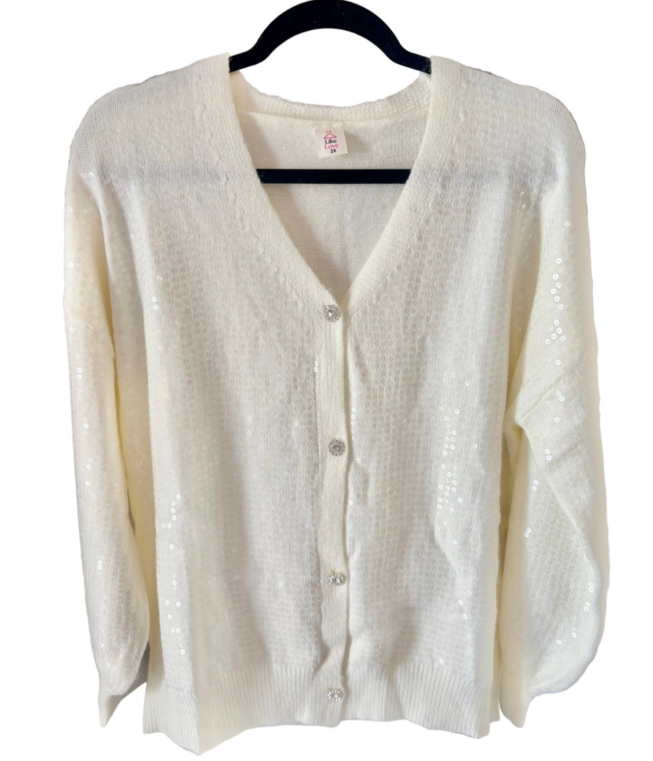 Like Love Sparkle Sequin V-Neck Button-Down Cardigan – Ivory