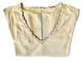 POL Boho Crochet Lace V-Neck Top – Cream with Blue Scalloped Trim