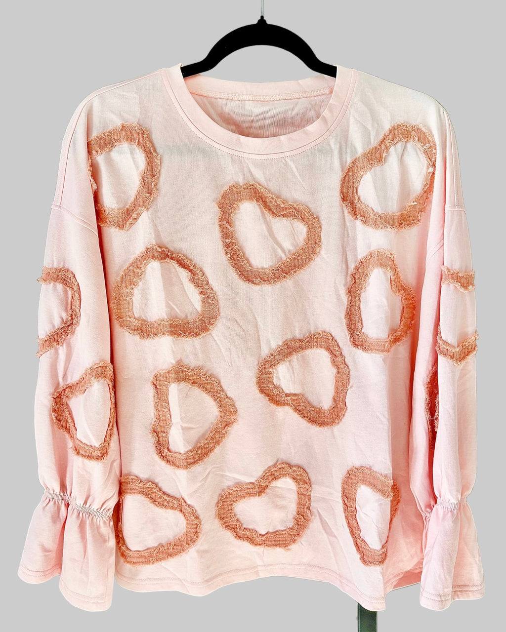 Heart Applique Rocking Trumpet Sleeve Blouse