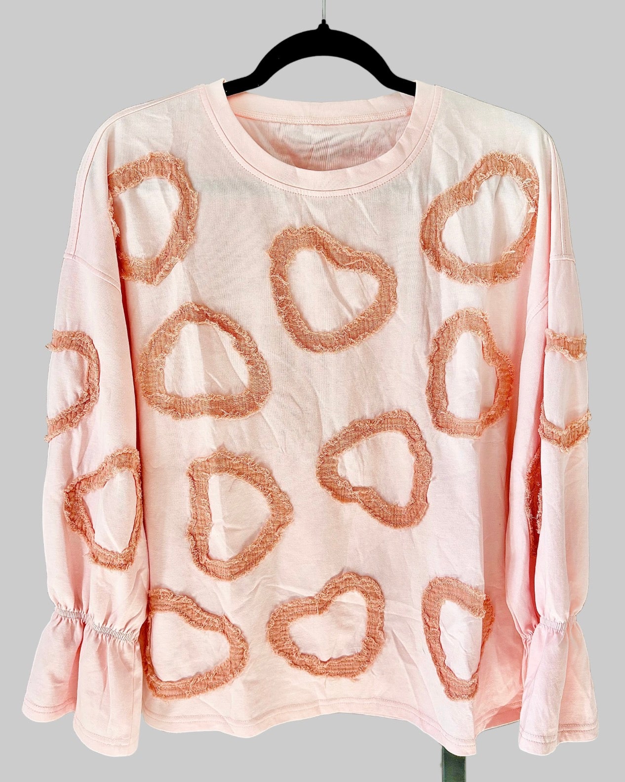 Heart Applique Rocking Trumpet Sleeve Blouse