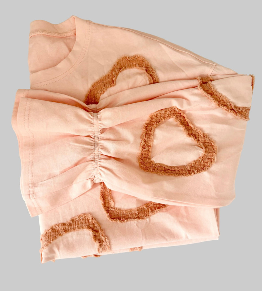 Heart Applique Rocking Trumpet Sleeve Blouse