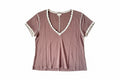 POL Scalloped Crochet Trim V-Neck Top in Mauve