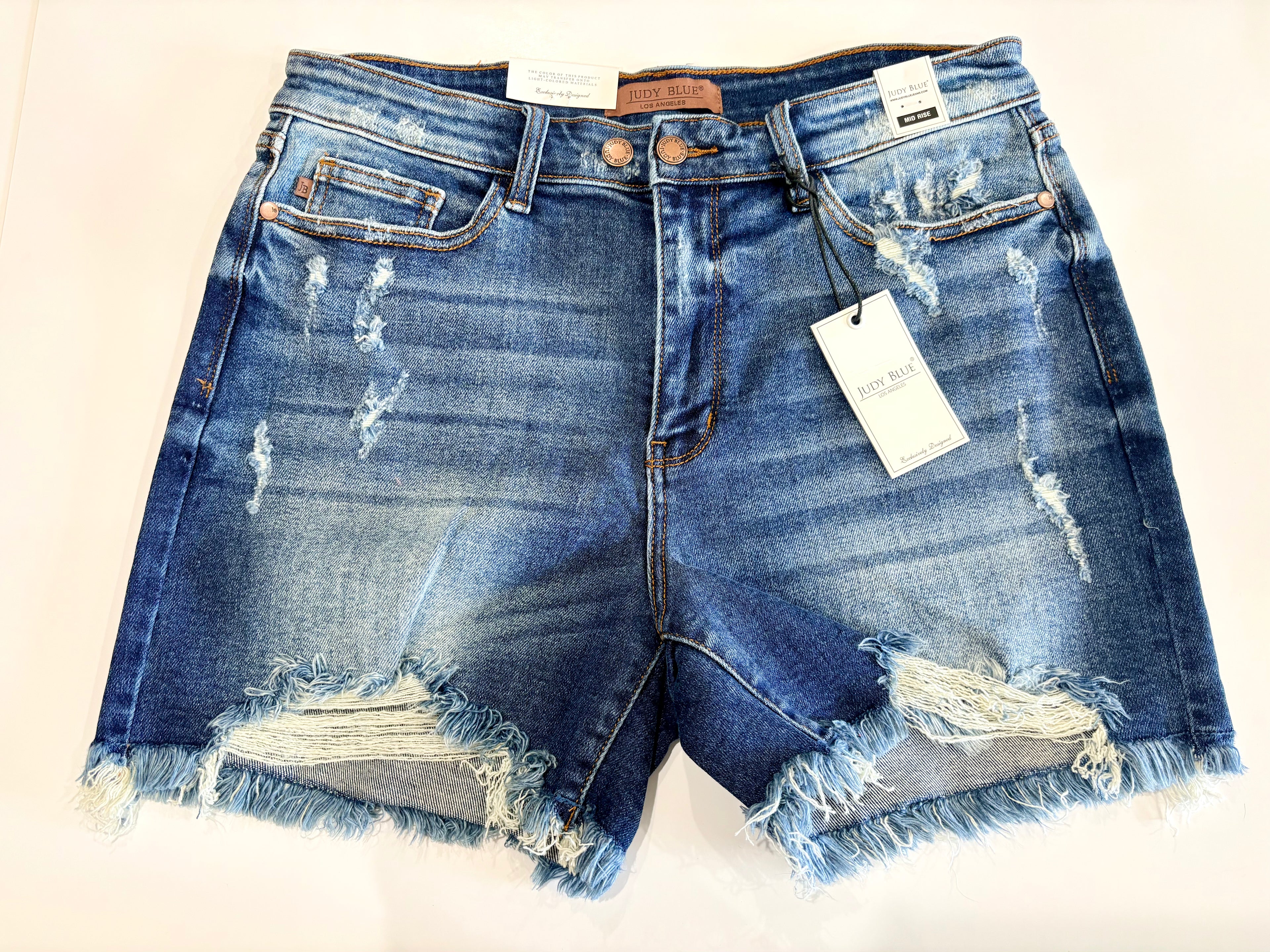 Judy Blue Mid-Rise Destroyed Raw Hem Denim Shorts
