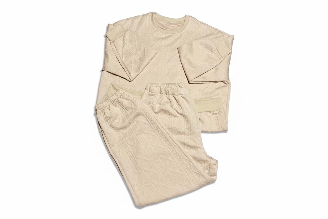 Cozy Cable Textured Quilted Lounge Set – Cream Ivory