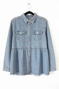 POL Light Wash Denim Ruffle Hem Shirt Dress