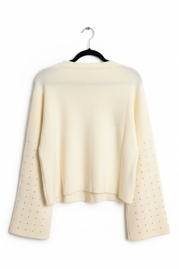 Davi & Dani Rhinestone Detail Button-Down Cardigan – Ivory