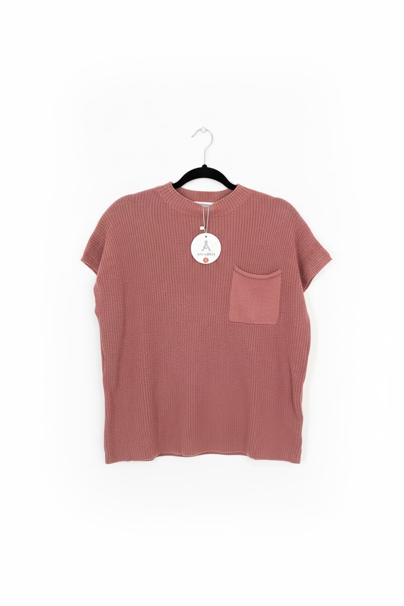 Anrabess Oversized Short Sleeve Knit Sweater Vest with Pocket
