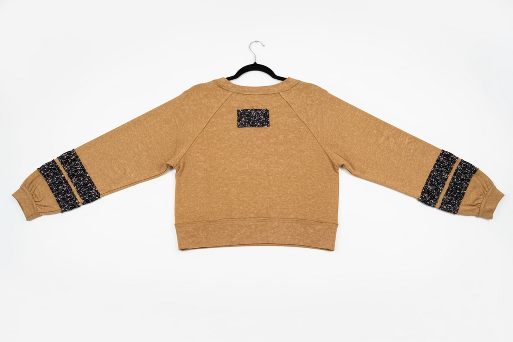 POL Mixed Media Floral Ruffle Stripe Pullover – Ochre Mustard