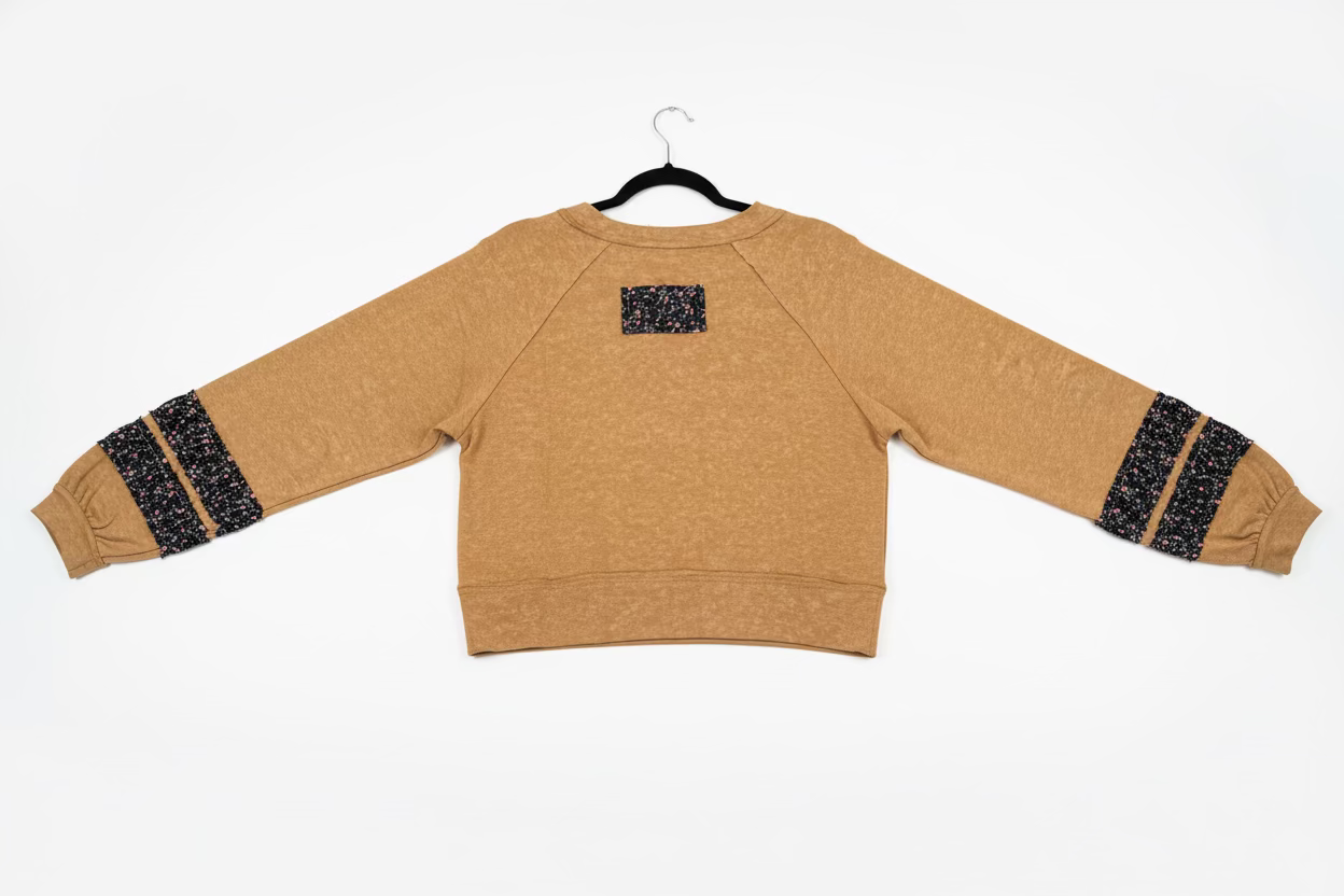 POL Mixed Media Floral Ruffle Stripe Pullover – Ochre Mustard