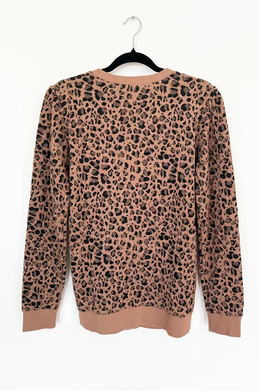 Leopard Print Long Sleeve Top with Lattice Cutout Back