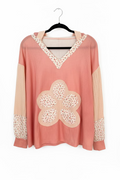 Blue Velvet Floral Medallion Patchwork Pullover – Dusty Rose