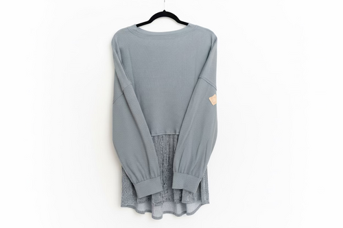 Blue Velvet Star Patchwork Ruffle Hem Waffle Top – Sage/Slate Grey