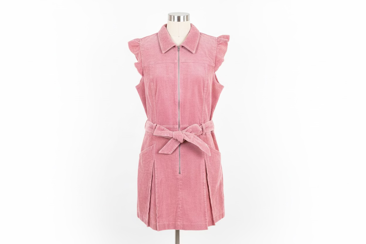 Pink Lily "Sunday Best" Corduroy Ruffle Sleeve Belted Dress – Rose Pink