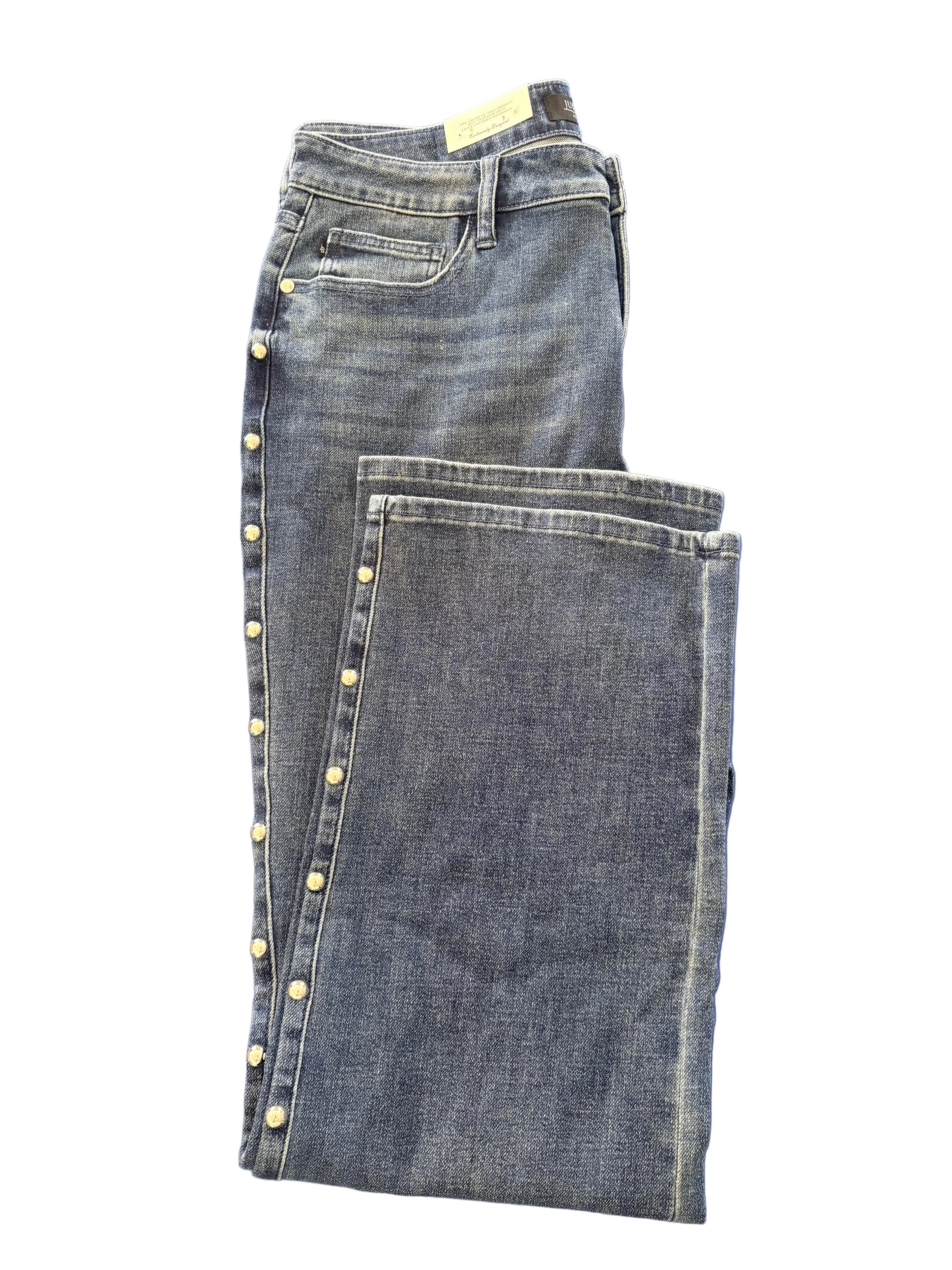 Judy Blue High Rise Dark Wash Studded Straight Leg Jeans 15/32